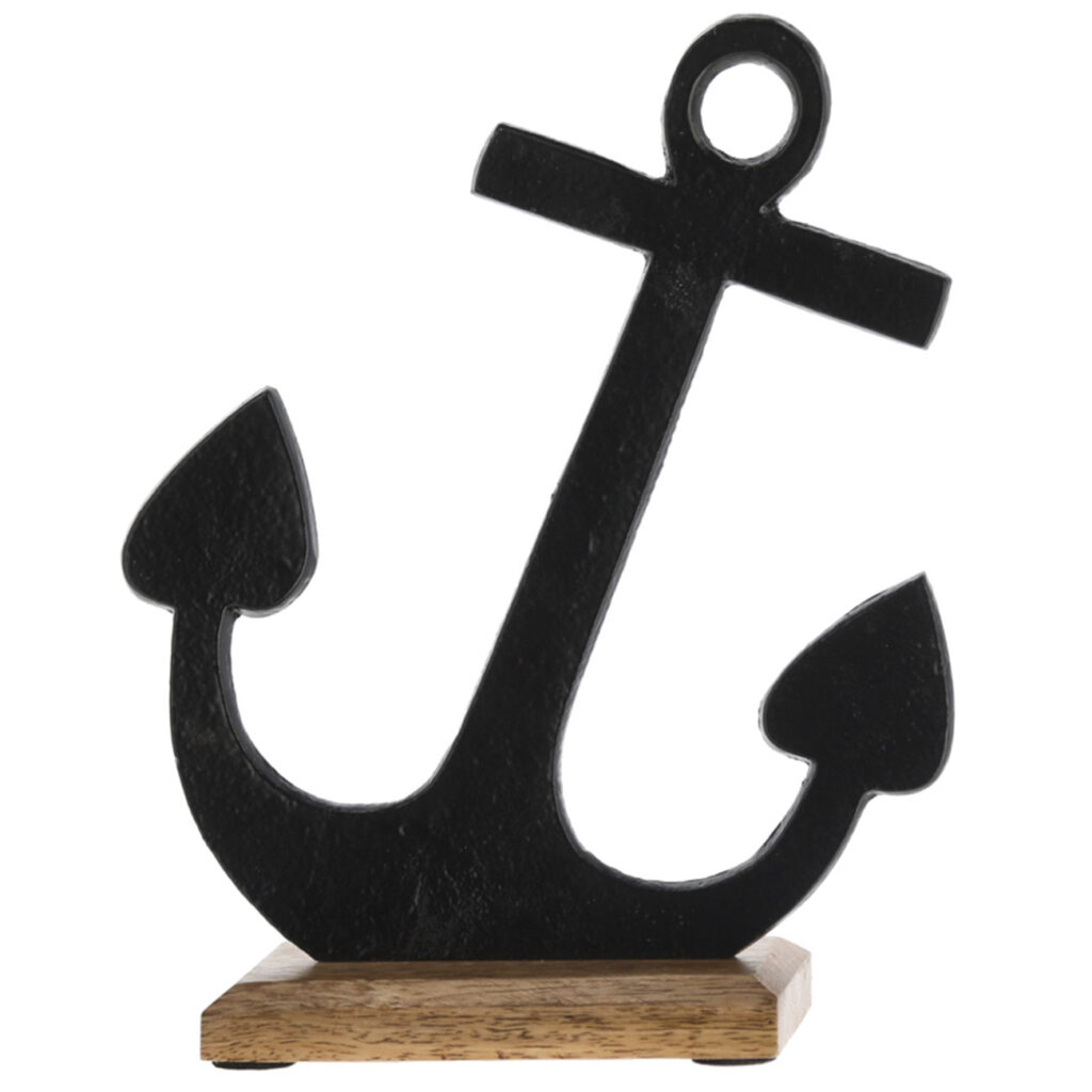 Deko Anker auf Holzsockel, schwarz, maritimer Aufsteller, H 23 cm
