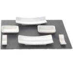 Sushi-Set, 11 tlg. mit Schieferplatte, Porzellangeschirr, Stäbchen uvm.