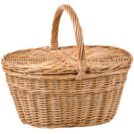 Korb aus gesottener Vollweide, Korb oval mit Deckel und Henkel, braun, 28 x 19 x 34 cm