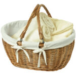 Einkaufskorb aus Naturmaterial, Korb mit Stoff und Henkel, braun, beige, 46 x 40 x 23 cm
