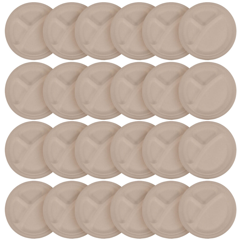 Teller rund aus Zuckerrohr 24er-Set, Teller biologisch abbaubar, 23 x 23 cm