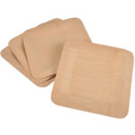 Bambus Einwegteller 4er-Set, quadratisch, flach, 23 cm