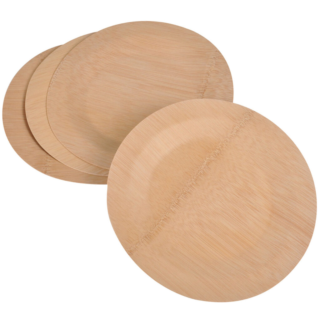 Bambus Einwegteller 4er-Set, rund, flach, Ø 18 cm