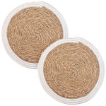 2er Tischsets aus Stroh-Geflecht, Platzdeckchen mit Baumwolle, braun, weiss, Ø 38