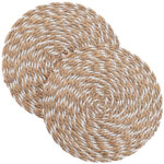 2er Tischsets aus Stroh- und Polyester-Geflecht, Platzdeckchen rund, braun, weiss, Ø 38