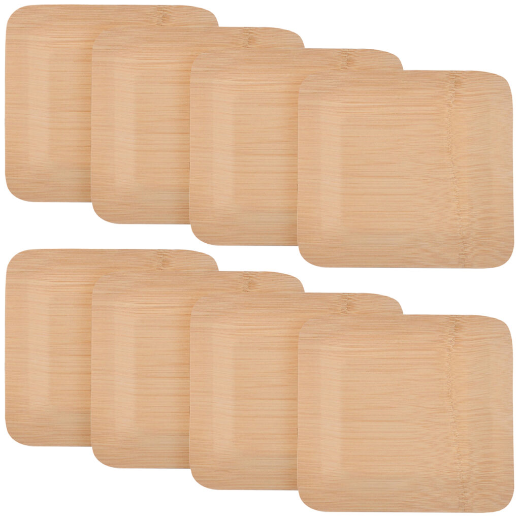 Bambus Einwegteller 8er-Set, quadratisch, flach, 23 cm