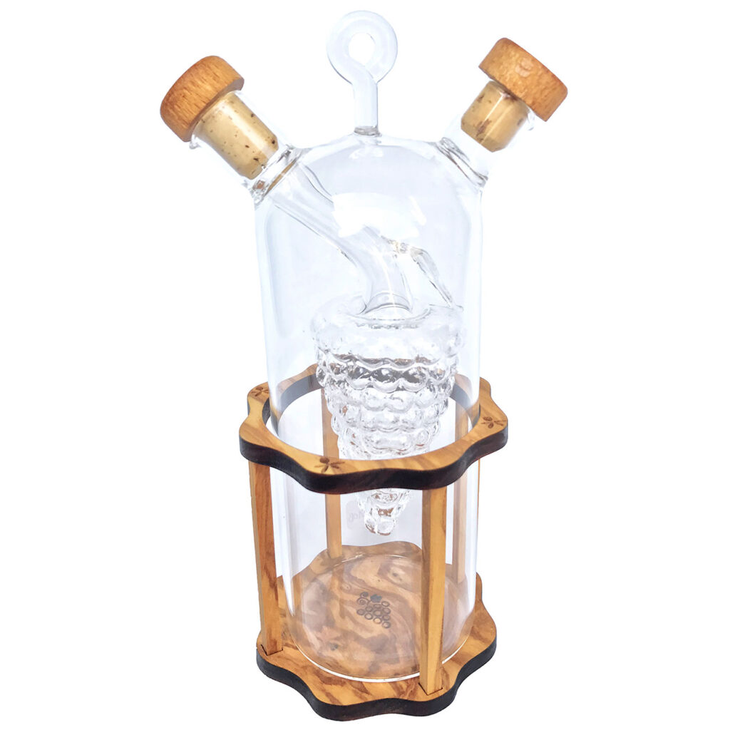 2in1 Essig- und Ölspender aus Glas und Olivenholz