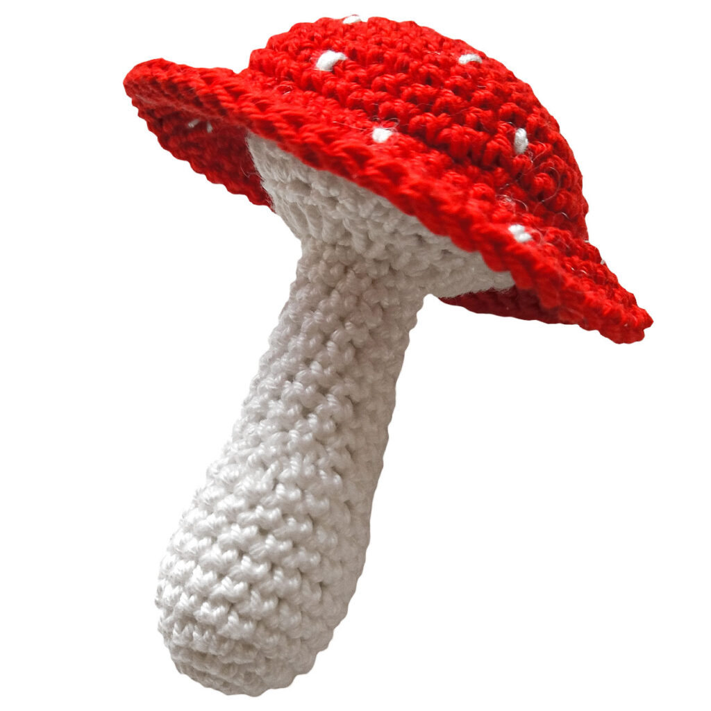 Häkelpilz, Dekopilz, breiter Pilzhut, weiss-rot, handgemacht, L 9 cm