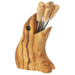 Frosch aus natürlichem Olivenholz mit Cocktailgäbelchen, B 12 x H 8 cm