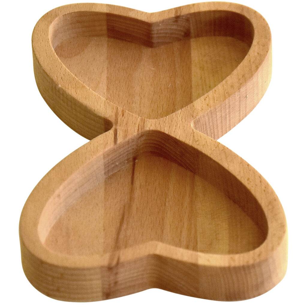 Doppelherz-Servierschale aus Holz, Buche, Braun, 20 x 15 cm
