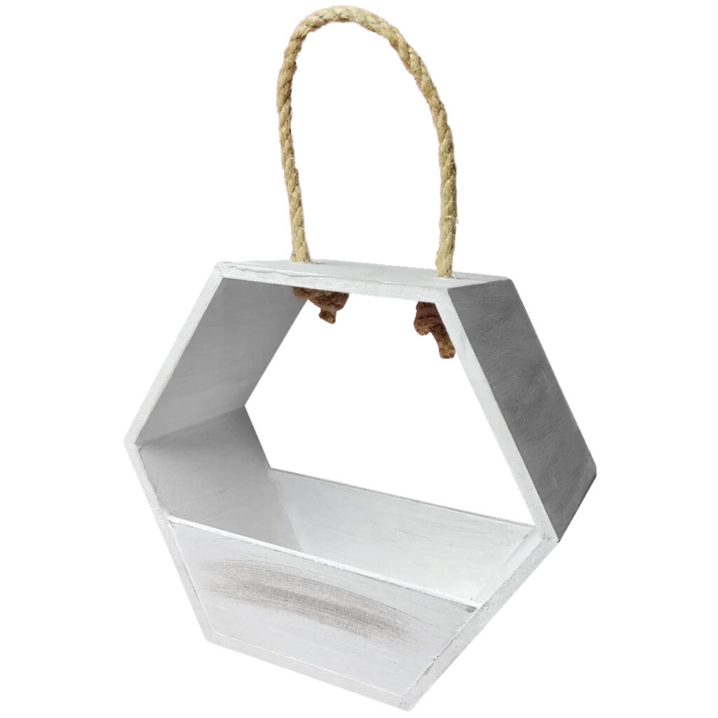 Deko-Korb Bienenwabenform mit Seilaufhängung, Holz, 21 x 10 x 18 cm