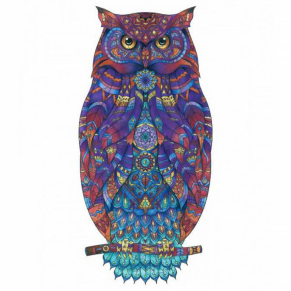 Buntes Holzpuzzle Eule, 235-Teile, Tier-Puzzle, 24 x 49 cm