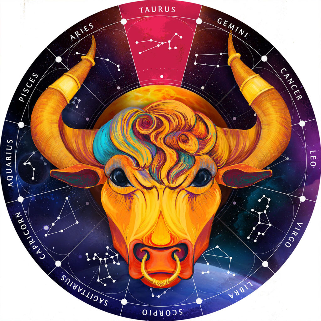 Sternzeichen Holz Puzzle Stier, 180 Teile, Horoskop Ø 24 cm