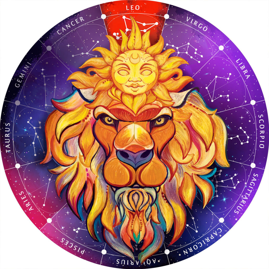 Sternzeichen Holz Puzzle Löwe, 180 Teile, Horoskop Ø 24 cm