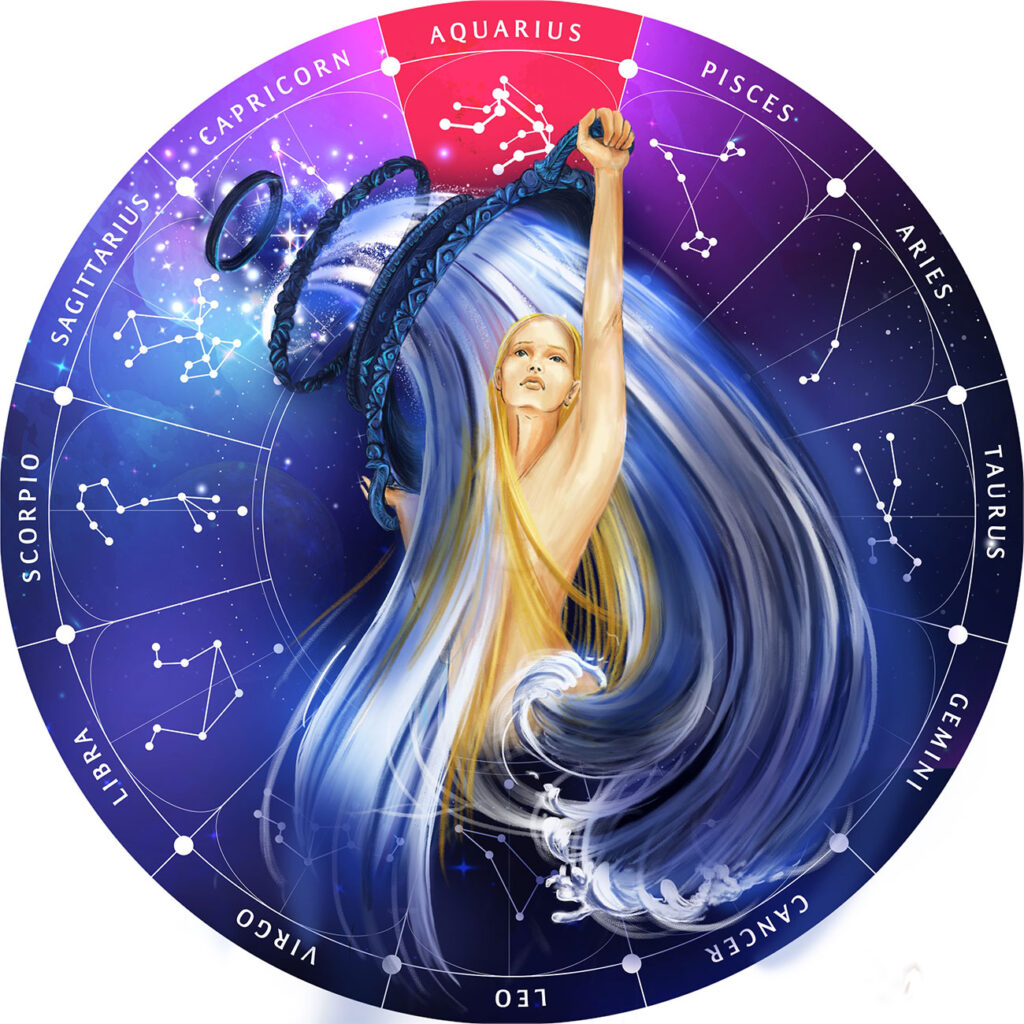 Sternzeichen Holz Puzzle Wassermann, 180 Teile, Horoskop Ø 24 cm