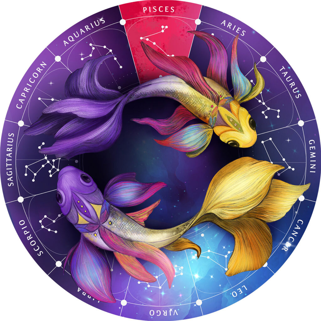 Sternzeichen Holz Puzzle Fische, 180 Teile, Horoskop Ø 24 cm