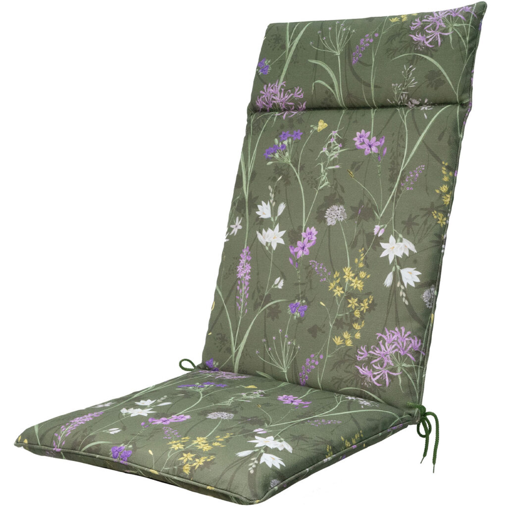 Hochlehner-Auflage, Gartenstuhlkissen wasserabweisend, Blumenmuster grün, 120 x 50 cm