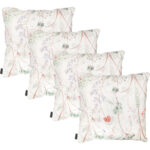 4er-Set Deko-Kissen Outdoor, Blumenmuster weiss, 50 x 50 x 10 cm