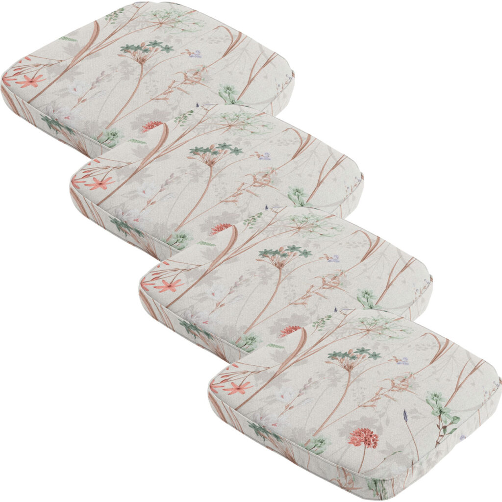 4er-Set Stuhlkissen Outdoor, Blumenmuster weiss, 48 x 48 cm