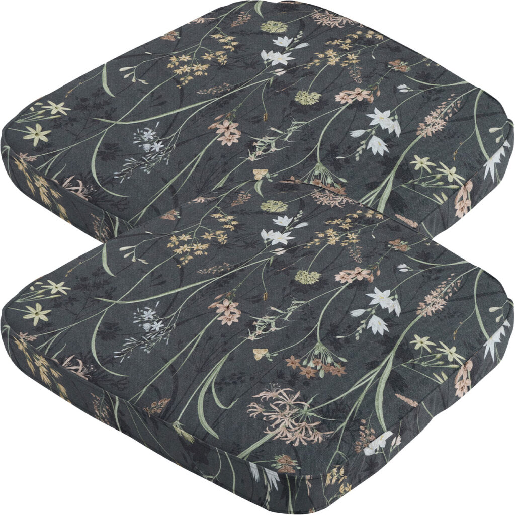 2er-Set Stuhlkissen Outdoor, Blumenmuster anthrazit, 48 x 48 cm