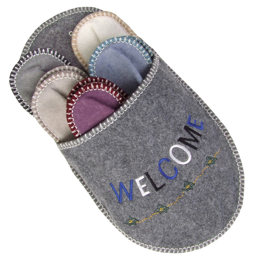 Gästefinken-Set 5 Paar Hausschuhe, Welcome, diverse Farben