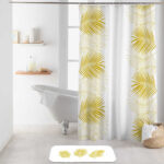 Duschvorhang gelbe Blätter, mit Haken, 100% Polyester, 180 x 200 cm
