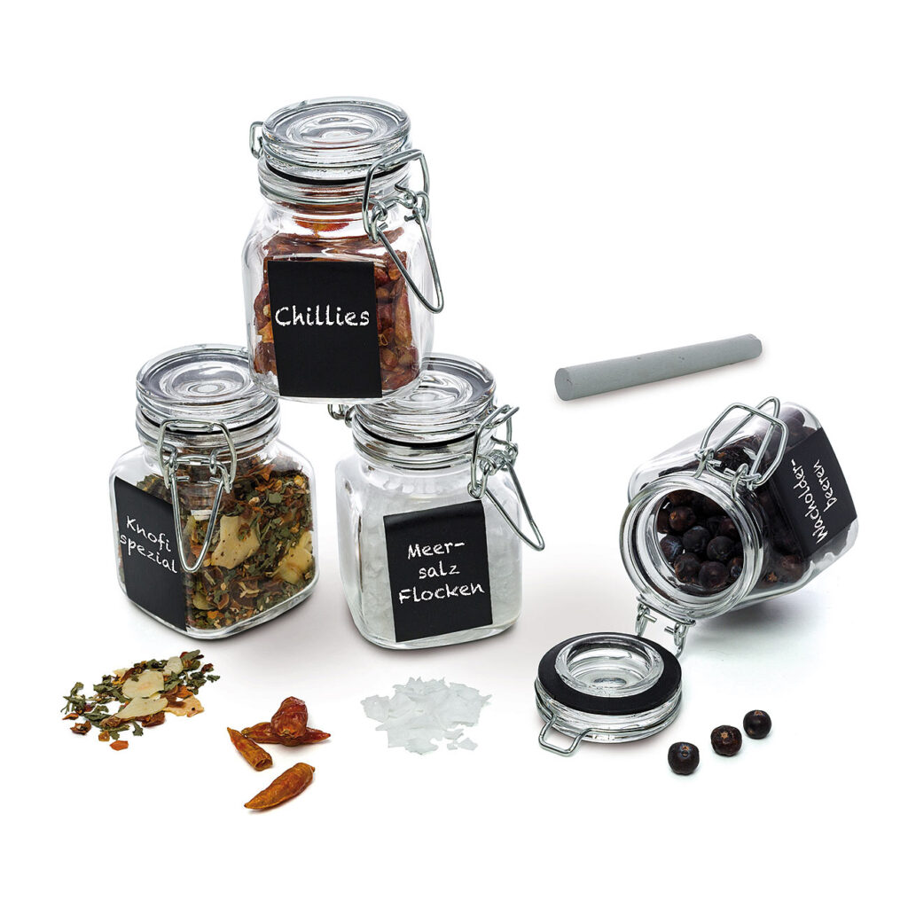 Gewürzgläser-Set mit Tafelfeld zum Beschriften, 8 Stück, 5 x 5 x 8 cm