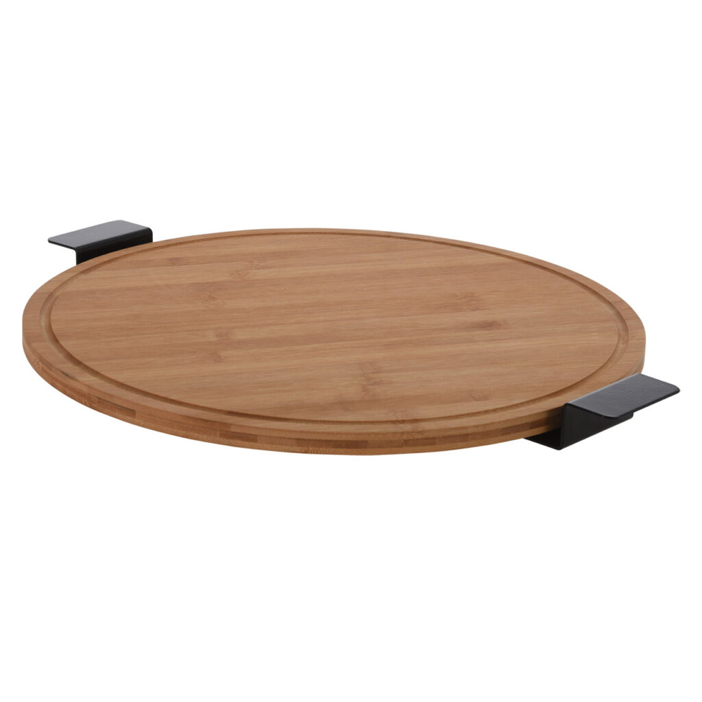 Drehteller aus Bambus, drehbare Servierplatte mit Metallgriff, 40 x 40 cm