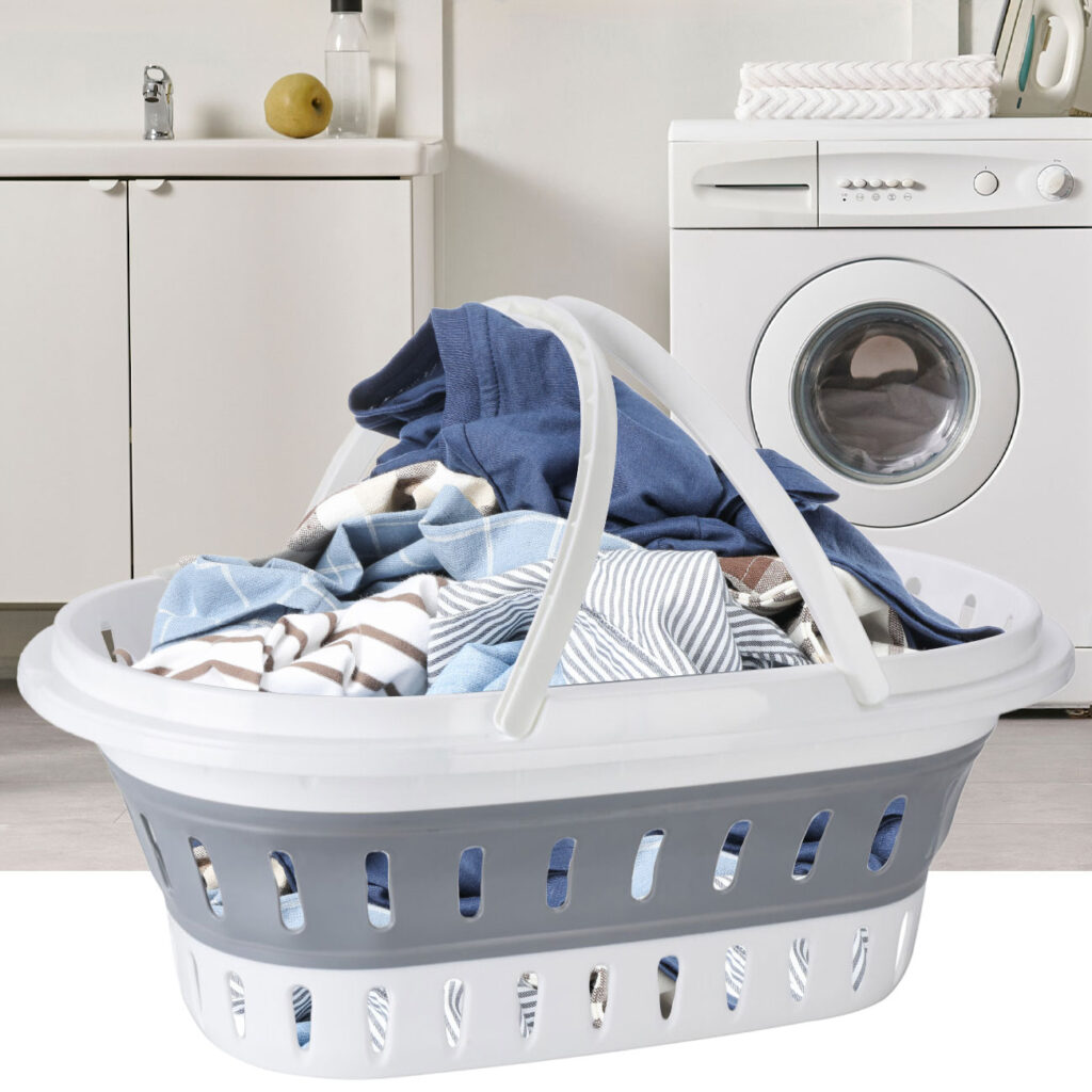 Wäschekorb faltbar aus Kunststoff, Wächesammler mit Lochstruktur und Tragegriffen