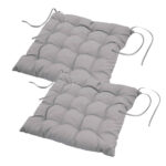 2er-Set Stuhlkissen gesteppt aus Polyester, Sitzkissen mit Bändchen, grau, 40 x 40 cm