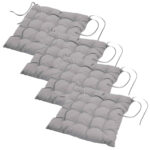 4er-Set Stuhlkissen gesteppt aus Polyester, Sitzkissen mit Bändchen, grau, 40 x 40 cm 4er-Set Stuhlkissen gesteppt aus Polyester, Sitzkissen mit Bändchen, grau, 40 x 40 cm