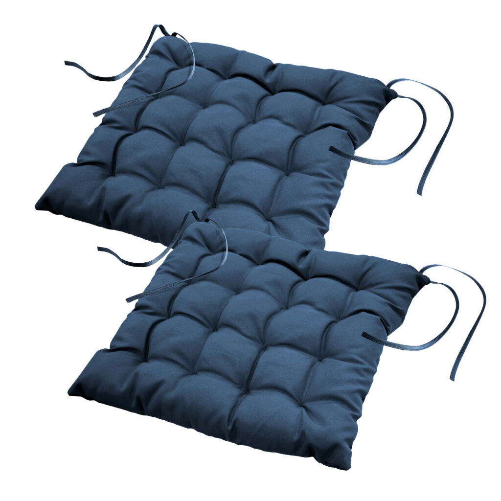 2er-Set Stuhlkissen gesteppt aus Polyester, Sitzkissen mit Bändchen, marineblau, 40 x 40cm