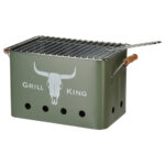 Mini Holzkohlegrill aus Zink, Campinggrill mit Griff, grün, weiss, 32,5 x 21 x 21 cm