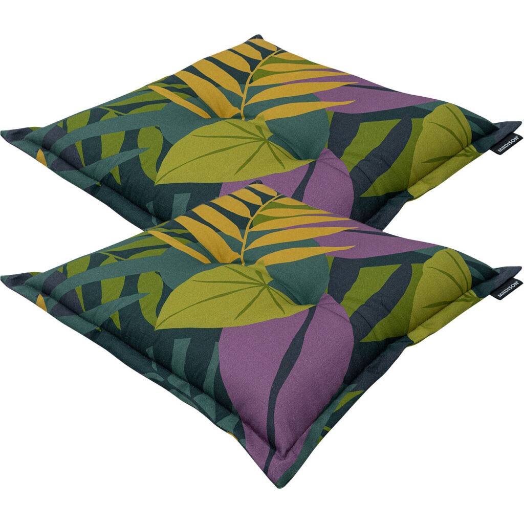 2er-Set Stuhlkissen Blätterdesign grün, 50 x 50 cm
