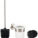 Edelstahl/Glas-WC-Garnitur, Wandmontage, 2 Bürsten-Aufsätze, schwarz