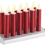 12 stimmungsvolle LED-Akku-Kerzen mit Edelstahl-Haltern, rot