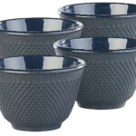 4er-Set asiatische Teebecher aus Gusseisen und Emaille, schwarz