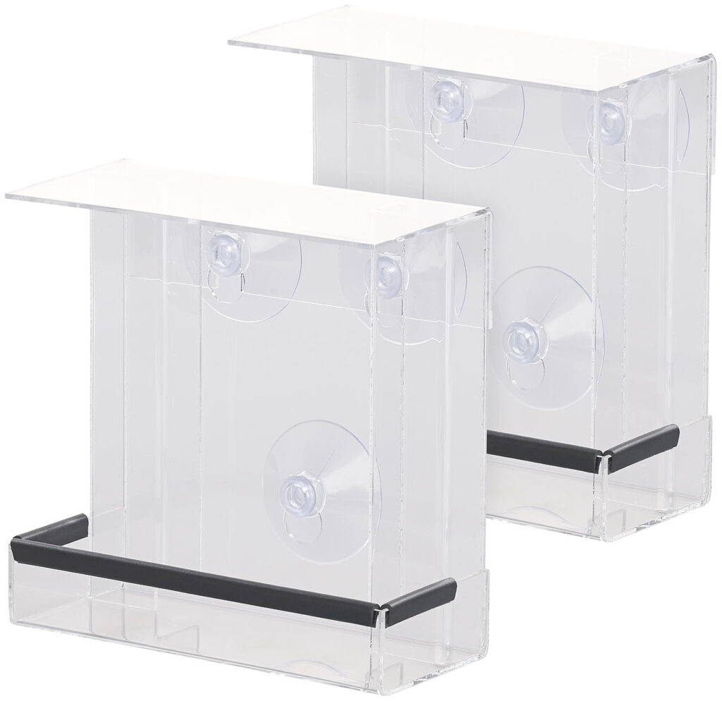 2er-Set Vogel-Futterhäuser aus Acryl, je 2 Silos, Saugnapf-Befestigung