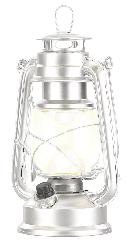 Dimmbare LED-Sturmlampe, Batterie, 200 lm, 3W, tageslichtweiss, silbern