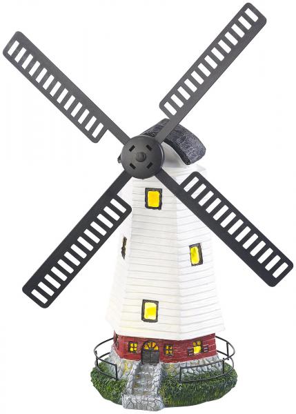 Solar-Deko-Windmühle mit drehendem Windrad & LED-Licht, 8-Stunden-Akku