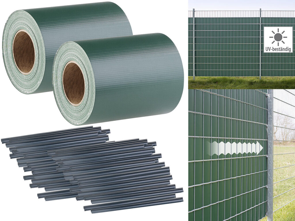2er-Set Sichtschutzfolie für Stabmattenzaun, 56 Klemmen, 35m x 19 cm