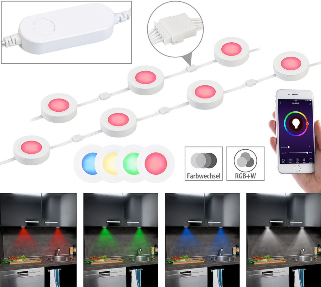 7er-Set WLAN-Unterbau-LEDs, RGB+W, für Amazon Alexa & Google Assistant