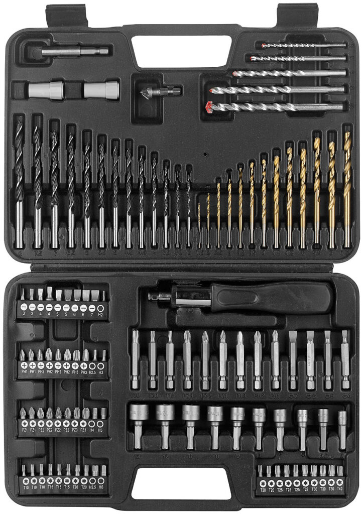 Bohrer- & Bit-Set, Titanummantelung, 109 Teile im Aufbewahrungs-Koffer