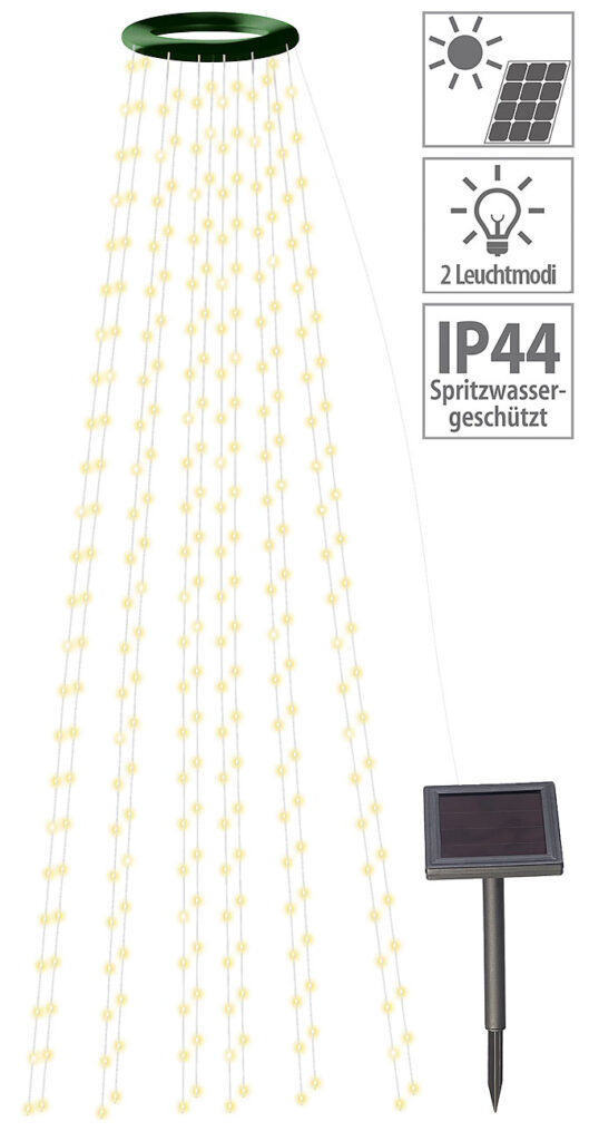 Solar-Tannenbaum-Überwurf-Lichterkette, 12 Girlanden, 300 LEDs, IP44