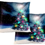 2er-Set Deko-Weihnachtskissen „Tannenbaum“ mit LEDs, 45 x 45 cm