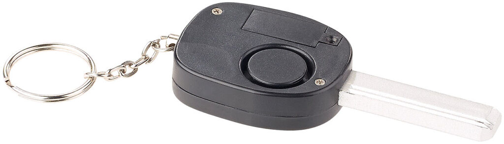 Personenalarm im Autoschlüssel-Design mit 110-dB-Sirene undMini-Kuli