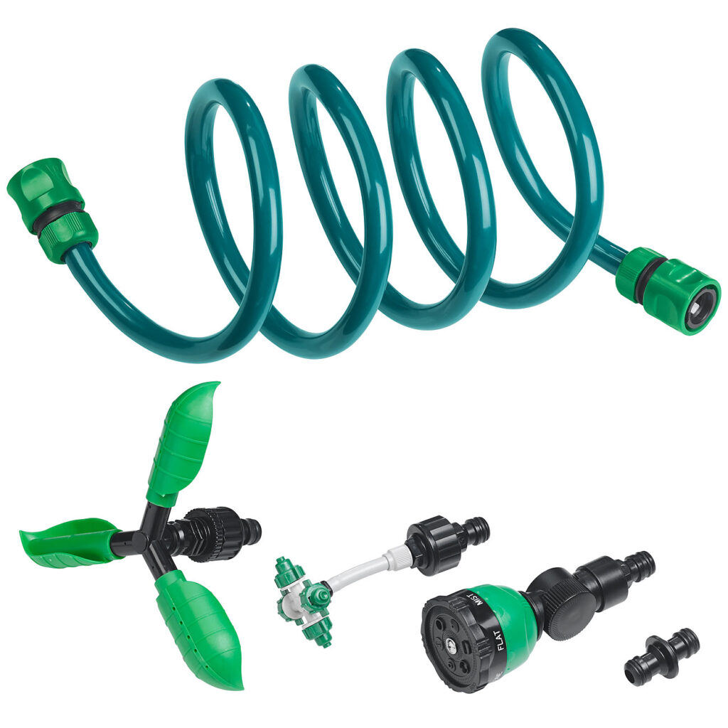 3in1-Gartendusche, Rasensprinkler & Wassernebler, fixierbarer Schlauch