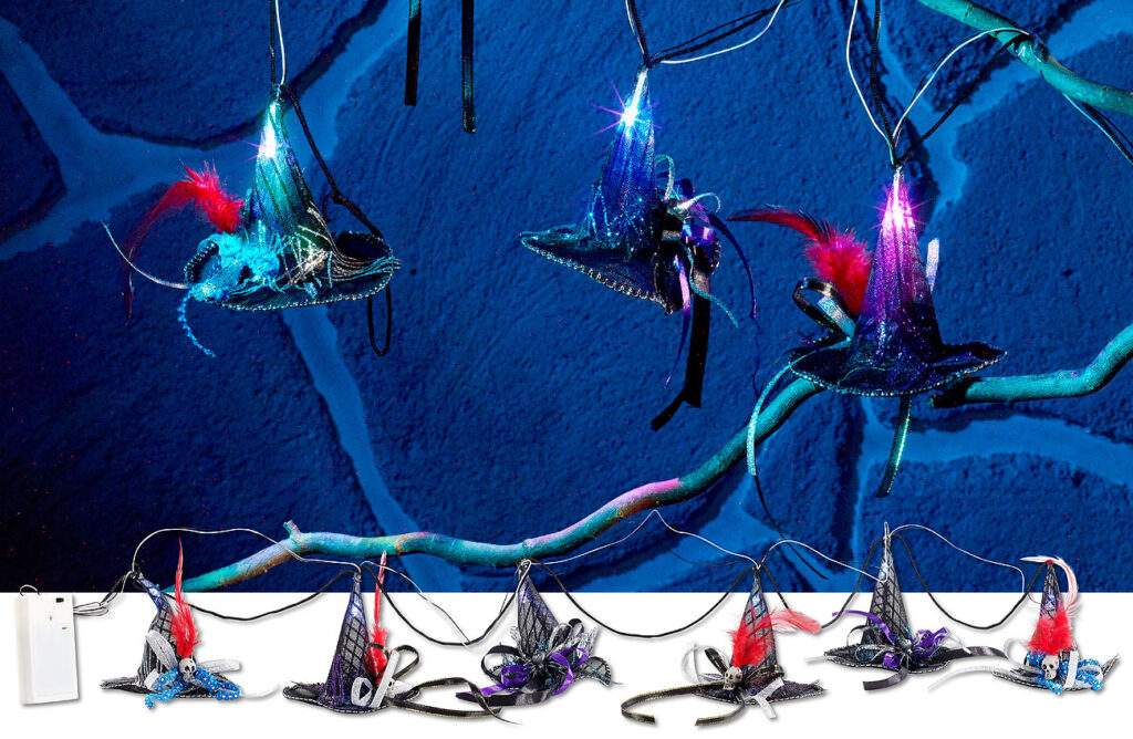 Hexenhut-Lichterkette mit Farbwechsel-LEDs für Halloween