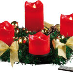 Adventskranz, golden, 4 rote LED-Kerzen mit bewegter Flamme