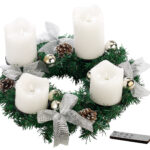 Adventskranz, silbern, 4 weisse LED-Kerzen mit bewegter Flamme